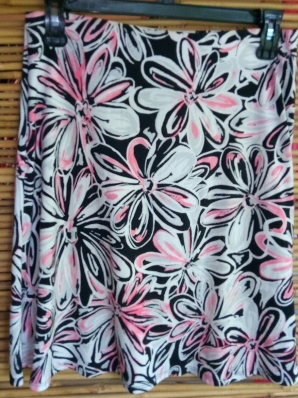 George S Floral Sketch Stretch Flare Skirt in Pink White Black